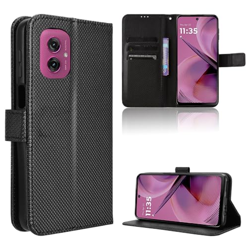 Rojeuinn Hülle für Motorola Moto G55 5G Handyhülle-Hülle Stoßfest Case Cover-Handy Case in Premium Kohlefaser [Klappbar Flip] [Standfunktion Tasche] -Schwarz von Rojeuinn