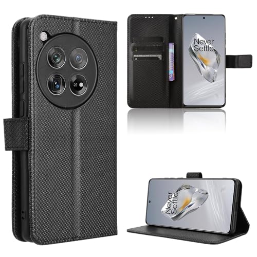 Rojeuinn Hülle für OnePlus 12 5G Handyhülle-Hülle Stoßfest Case Cover-Handy Case in Premium Kohlefaser [Klappbar Flip] [Standfunktion Tasche] -Schwarz von Rojeuinn