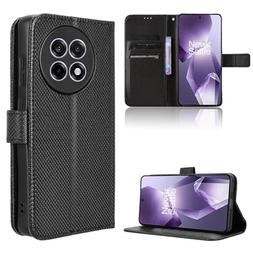 Rojeuinn Hülle für Oneplus 13R Handyhülle-Hülle Stoßfest Case Cover-Handy Case in Premium Kohlefaser [Klappbar Flip] [Standfunktion Tasche] -Schwarz von Rojeuinn