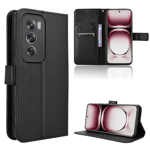 Rojeuinn Hülle für Oppo Reno 12 Pro Handyhülle-Hülle Stoßfest Case Cover-Handy Case in Premium Kohlefaser [Klappbar Flip] [Standfunktion Tasche] -Schwarz von Rojeuinn