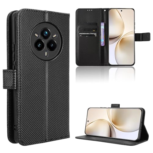 Rojeuinn Hülle für Realme 14 Pro Plus 5G Handyhülle-Hülle Stoßfest Case Cover-Handy Case in Premium Kohlefaser [Klappbar Flip] [Standfunktion Tasche] -Schwarz von Rojeuinn