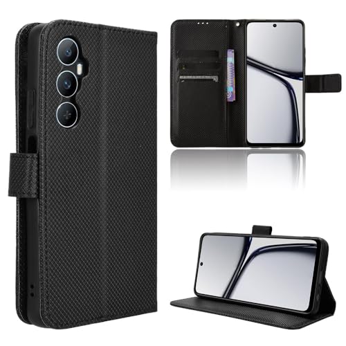 Rojeuinn Hülle für Realme C65 4G Handyhülle-Hülle Stoßfest Case Cover-Handy Case in Premium Kohlefaser [Klappbar Flip] [Standfunktion Tasche] -Schwarz von Rojeuinn