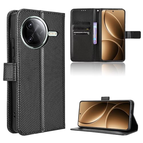Rojeuinn Hülle für Xiaomi Poco F7 Pro / F7 Ultra 5G Handyhülle-Hülle Stoßfest Case Cover-Handy Case in Premium Kohlefaser [Klappbar Flip] [Standfunktion Tasche] -Schwarz von Rojeuinn