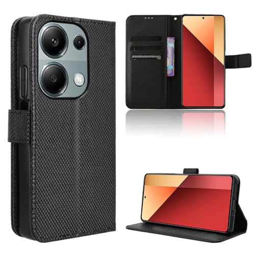 Rojeuinn Hülle für Redmi Note 13 Pro 4G/Poco M6 Pro 4G Handyhülle-Hülle Stoßfest Case Cover-Handy Case in Premium Kohlefaser [Klappbar Flip] [Standfunktion Tasche] -Schwarz von Rojeuinn