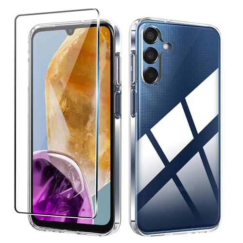 Rojeuinn hülle für Samsung Galaxy M15 5G +1 Stücks panzerglas, 9H Härte Ultra-klar Displayschutzfolie, Soft Handyhüll Matte Schutzhülle Handy Case -Transparent von Rojeuinn