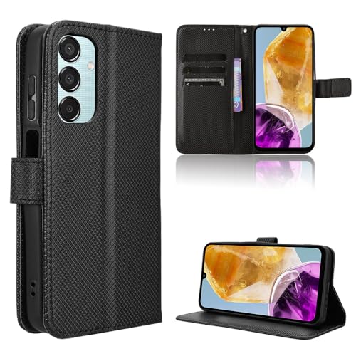 Rojeuinn Hülle für Samsung Galaxy M15 5G Handyhülle-Hülle Stoßfest Case Cover-Handy Case in Premium Kohlefaser [Klappbar Flip] [Standfunktion Tasche] -Schwarz von Rojeuinn