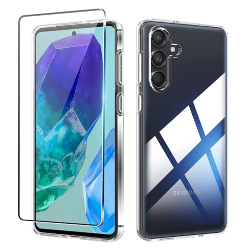 Rojeuinn Hülle für Samsung Galaxy M55 5G +1 Stücks Schutzglas Schutzfolie Handyhülle,Soft Matte Schutzhülle Handy Case -Transparent von Rojeuinn