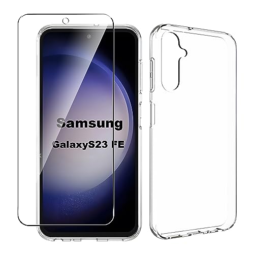 Rojeuinn Hülle für Samsung Galaxy S23 FE Handyhülle+1 Stücks Schutzglas Schutzfolie,Weiche TPU Silikon Stoßfest Schutzhülle Handy Case-Transparente von Rojeuinn