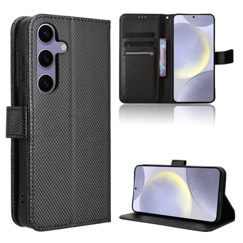 Rojeuinn Hülle für Samsung Galaxy S24 FE 5G Handyhülle-Hülle Stoßfest Case Cover-Handy Case in Premium Kohlefaser [Klappbar Flip] [Standfunktion Tasche] -Schwarz von Rojeuinn
