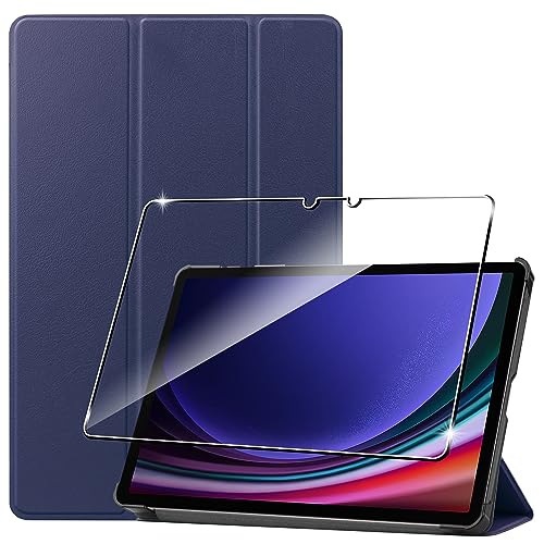 Rojeuinn Hülle für Samsung Galaxy Tab S9 Tablette Case Cover+1 Stücks Schutzglas Schutzfolie,Ultra Schlank Superleicht Dreifach Falt Klapp Schutzhülle Case mit Auto Schlaf/Wach Funktion - Blue von Rojeuinn