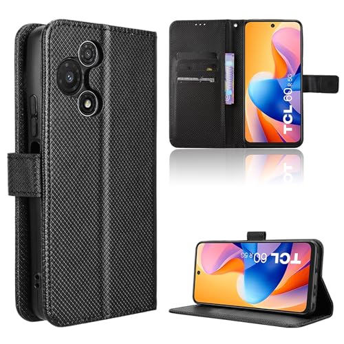 Rojeuinn Hülle für TCL 60 R 5G Handyhülle-Hülle Stoßfest Case Cover-Handy Case in Premium Kohlefaser [Klappbar Flip] [Standfunktion Tasche] -Schwarz von Rojeuinn