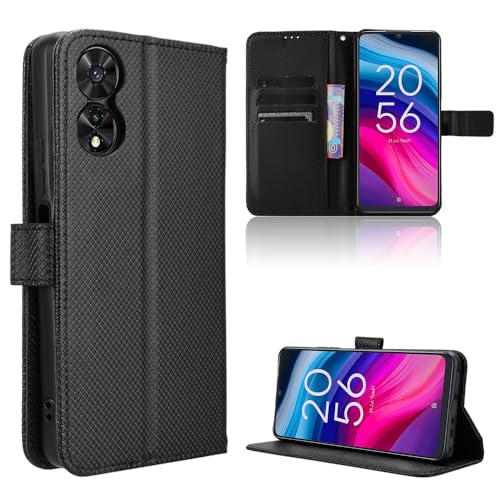 Rojeuinn Hülle für TCL 50 SE Handyhülle-Hülle Stoßfest Case Cover-Handy Case in Premium Kohlefaser [Klappbar Flip] [Standfunktion Tasche] -Schwarz von Rojeuinn