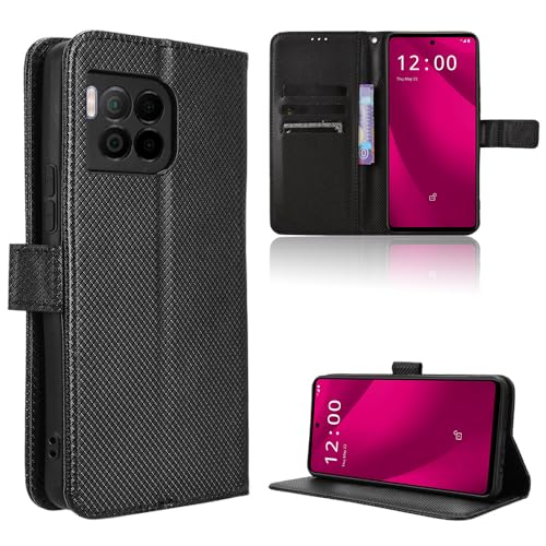 Rojeuinn Hülle für Telekom T Phone 2 Pro 5G Handyhülle-Hülle Stoßfest Case Cover-Handy Case in Premium Kohlefaser [Klappbar Flip] [Standfunktion Tasche] -Schwarz von Rojeuinn