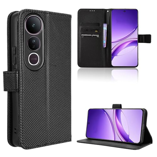 Rojeuinn Hülle für Vivo V50 Lite Handyhülle-Hülle Stoßfest Case Cover-Handy Case in Premium Kohlefaser [Klappbar Flip] [Standfunktion Tasche] -Schwarz von Rojeuinn