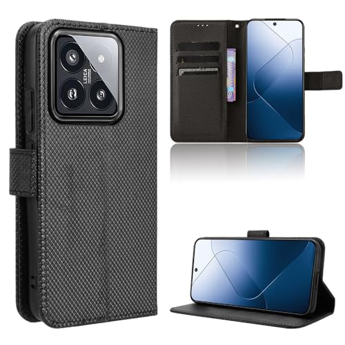 Rojeuinn Hülle für Xiaomi 14 Handyhülle-Hülle Stoßfest Case Cover-Handy Case in Premium Kohlefaser [Klappbar Flip] [Standfunktion Tasche] -Schwarz von Rojeuinn