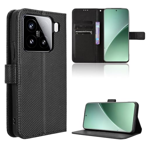 Rojeuinn Hülle für Xiaomi 15 5G Handyhülle-Hülle Stoßfest Case Cover-Handy Case in Premium Kohlefaser [Klappbar Flip] [Standfunktion Tasche] -Schwarz von Rojeuinn