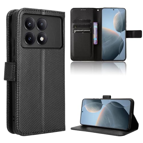 Rojeuinn Hülle für Xiaomi Poco F6 Pro Handyhülle-Hülle Stoßfest Case Cover-Handy Case in Premium Kohlefaser [Klappbar Flip] [Standfunktion Tasche] -Schwarz von Rojeuinn