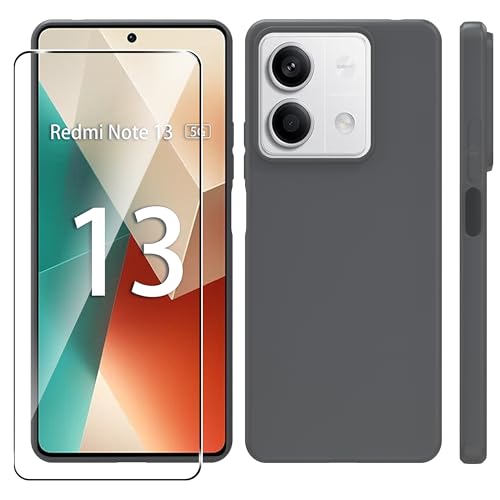 Rojeuinn Hülle für Xiaomi Redmi Note 13 5G Handyhülle+1 Stücks Schutzglas Schutzfolie,Soft Matte Schutzhülle Handy Case-Schwarz von Rojeuinn