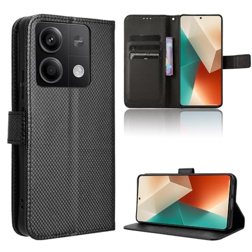 Rojeuinn Hülle für Xiaomi Redmi Note 13 5G Handyhülle-Hülle Stoßfest Case Cover-Handy Case in Premium Kohlefaser [Klappbar Flip] [Standfunktion Tasche] -Schwarz von Rojeuinn