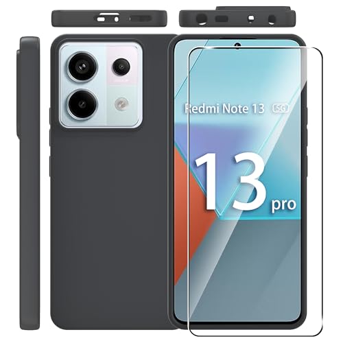 Rojeuinn Hülle für Xiaomi Redmi Note 13 Pro 5G/Poco X6 5G Handyhülle+1 Stücks Schutzglas Schutzfolie,Soft Matte Schutzhülle Handy Case-Schwarz von Rojeuinn