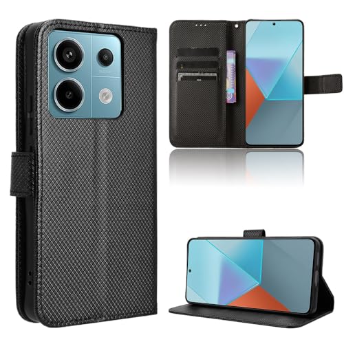 Rojeuinn Hülle für Xiaomi Redmi Note 13 Pro 5G/Poco X6 5G Handyhülle-Hülle Stoßfest Case Cover-Handy Case in Premium Kohlefaser [Klappbar Flip] [Standfunktion Tasche] -Schwarz von Rojeuinn