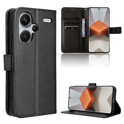 Rojeuinn Hülle für Xiaomi Redmi Note 13 Pro Plus 5G Handyhülle-Hülle Stoßfest Case Cover-Handy Case in Premium Kohlefaser [Klappbar Flip] [Standfunktion Tasche] -Schwarz von Rojeuinn