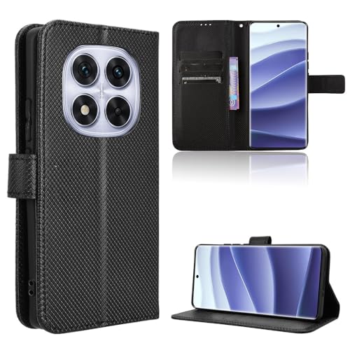 Rojeuinn Hülle für Xiaomi Redmi Note 14 Pro 5G/Pro Plus 5G Handyhülle-Hülle Stoßfest Case Cover-Handy Case in Premium Kohlefaser [Klappbar Flip] [Standfunktion Tasche] -Schwarz von Rojeuinn