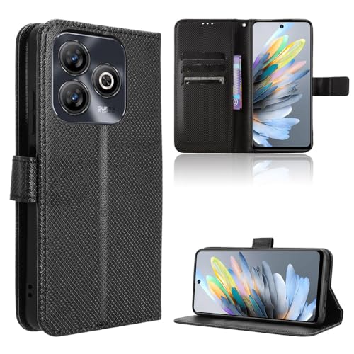Rojeuinn Hülle für ZTE Blade A75 4G Handyhülle-Hülle Stoßfest Case Cover-Handy Case in Premium Kohlefaser [Klappbar Flip] [Standfunktion Tasche] -Schwarz von Rojeuinn