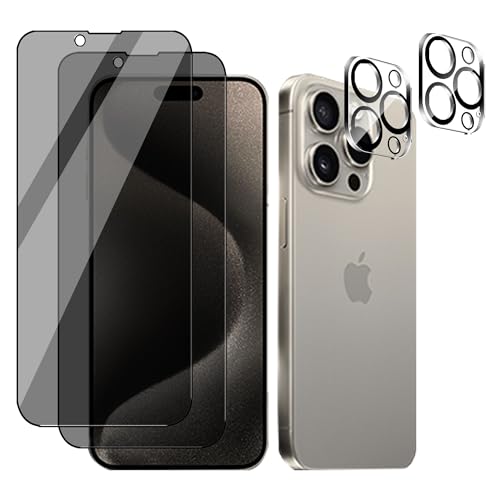 Rojeuinn Panzerfolie für iPhone 15 Pro Sichtschutz Schutzfolie,[2 Stück Sichtschutz und 2 Stück Kameraschutz],9H Härte Anti-Kratzen,Anti-SpähenPrivatsphäre Displayschutzfolie von Rojeuinn