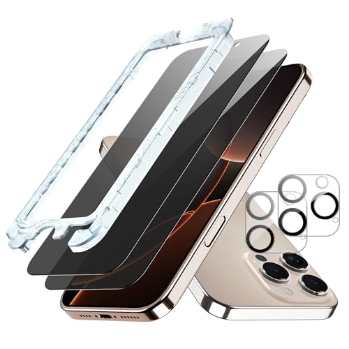 Rojeuinn Sichtschutz für iPhone16 Pro Max 6.9",2 Stück Anti-Spähen Gehärtetes Glas Schutzfolie + 2 Stück Kameraschutz Panzerglas,mit [Automatische Staubentfernung] Installationswerkzeug,9H von Rojeuinn