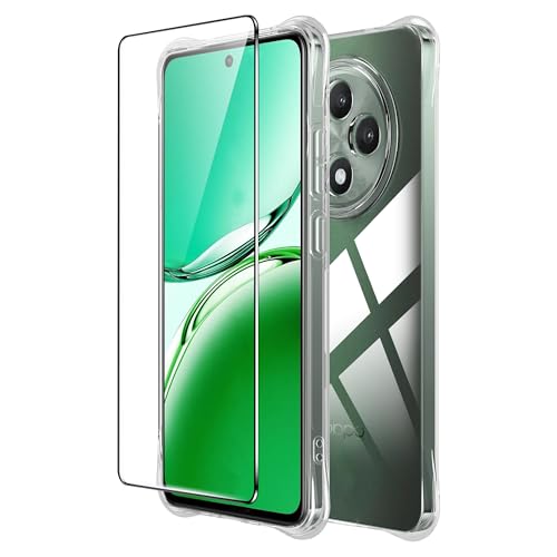 Rojeuinn hülle für Oppo Reno12 F 5G / Reno 12 FS 5G + 1 Stücks panzerglas, 9H Härte Ultra-klar Displayschutzfolie，Soft Matte Schutzhülle Handy Case -Transparent von Rojeuinn