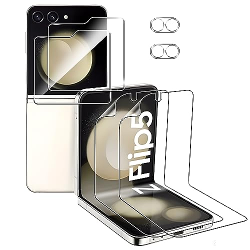 Schutzfolie für Samsung Galaxy Z Flip 5 5G Displayschutz,[2 Stück Weich TPU Displayschutzfolie+2 Stück Außen Displayschutzfolie+2 Stück Kameraschutz],Anti-Fingerabdruck,HD Flexibler Displayschutzfolie von Rojeuinn