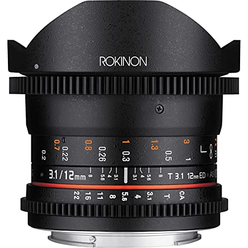 Rokinon Cine DS 12 mm T3.1 Ultra Wide Cine Fischaugenobjektiv für Canon EOS EF DSLR-Kameras – Full Frame kompatibel von Rokinon