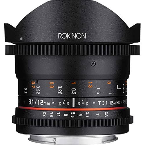 Rokinon Cine DS 12 mm T3.1 Ultra Wide Cine Fischaugenobjektiv für Sony E Mount Wechselobjektivkameras (NEX) – Full Frame kompatibel von Rokinon