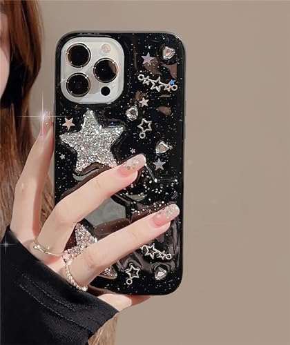 Rokmym Handyhülle für iPhone 13, 3D-Stars durchsichtig Glitzer Flexible TPU Hülle Süße Kristall Bling Bling Kratzfest Case Cover für iPhone 13, Schwarz von Rokmym