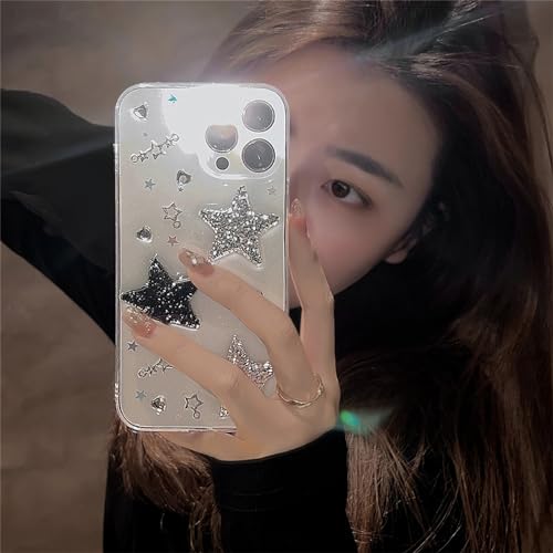 Rokmym Handyhülle für iPhone 13 Pro, 3D-Stars durchsichtig Glitzer Flexible TPU Hülle Süße Kristall Bling Bling Kratzfest Case Cover für iPhone 13 Pro, Transparent von Rokmym