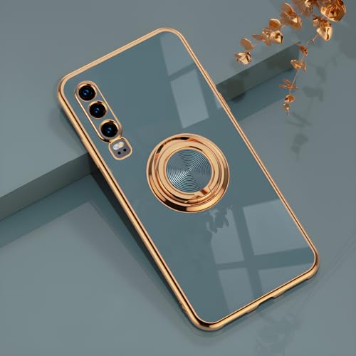 Rokmym Huawei P30 Hülle,Weiche Silikon Handyhülle mit 360 Grad Ring Ständer für Magnetische Autohalterung Metallrahmen Case Cover für Huawei P30 von Rokmym