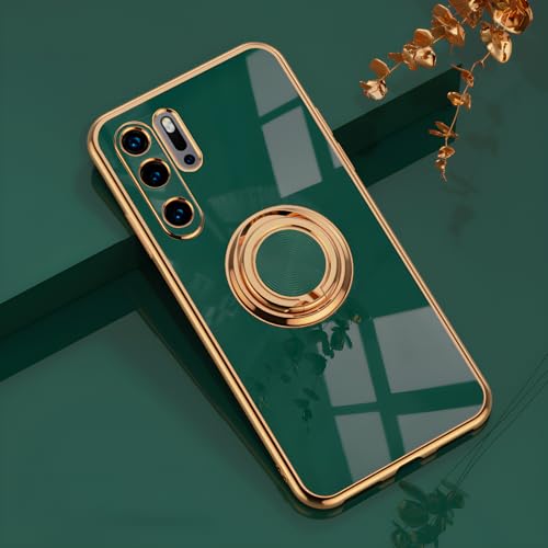 Rokmym Huawei P30 pro Hülle,Weiche Silikon Handyhülle mit 360 Grad Ring Ständer für Magnetische Autohalterung Metallrahmen Case Cover für Huawei P30 pro von Rokmym