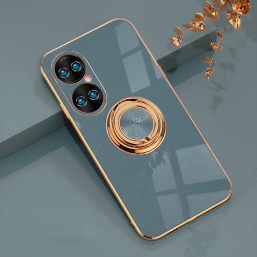 Rokmym Huawei P50 pro Hülle,Weiche Silikon Handyhülle mit 360 Grad Ring Ständer für Magnetische Autohalterung Metallrahmen Case Cover für Huawei P50 pro von Rokmym