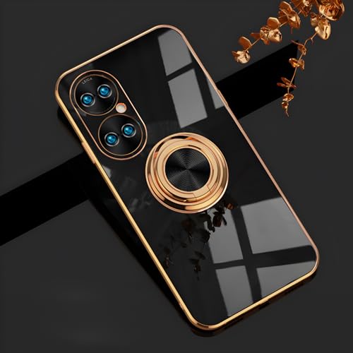 Rokmym Huawei P50 pro Hülle,Weiche Silikon Handyhülle mit 360 Grad Ring Ständer für Magnetische Autohalterung Metallrahmen Case Cover für Huawei P50 pro von Rokmym