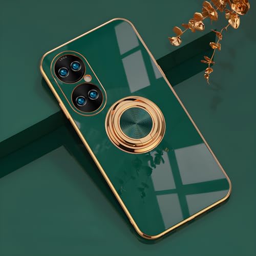 Rokmym Huawei P50 pro Hülle,Weiche Silikon Handyhülle mit 360 Grad Ring Ständer für Magnetische Autohalterung Metallrahmen Case Cover für Huawei P50 pro von Rokmym