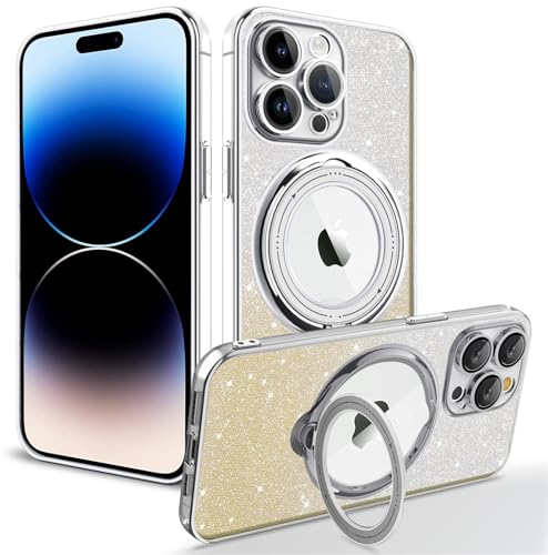 Rokmym Kompatibel mit Hülle für iPhone 13 Pro Hülle Magnetisch,Durchscheinende Funkeln rutschfeste Handyhülle mit Unsichtbar Ständer,Stoßfeste Kratzfeste Schutzhülle Case Cover iPhone 13 Pro von Rokmym
