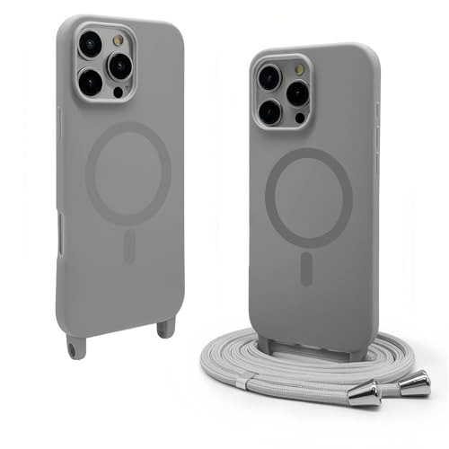 Rokmym Magnetische Handykette Hülle für iPhone 16 mit Band,Handyhülle Kompatibel mit Mag-Safe Verstellbarer Halskette Handyhülle Tasche TPU Bumper Cover für iPhone 16,Grau Rokmym Magnetische Handykette Hülle für iPhone 16 mit Band,Handyhülle Kompatibel mit Mag-Safe Verstellbarer Halskette Handyhülle Tasche TPU Bumper Cover für iPhone 16,Grau von Rokmym