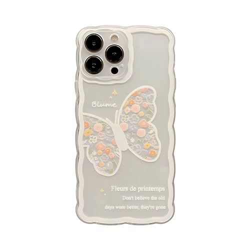 Rokmym für iPhone 15 Plus Hülle Transparent Handyhülle mit Aesthetic Blume Schmetterling Silikon TPU Case Wellenrand Design für Girls Schutzhülle Case Cover für iPhone 15 Plus von Rokmym