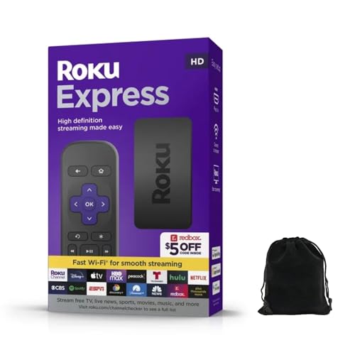 Roku Express HD Streaming-Gerät mit High-Speed-HDMI-Kabel, Standard-Fernbedienung (keine TV-Steuerung) und schnellem WLAN, inklusive Tasche von Roku