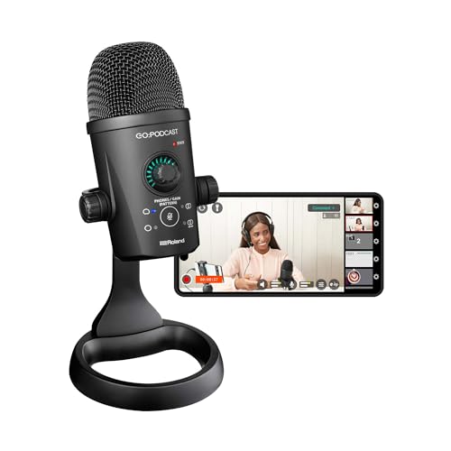 Roland GO:PODCAST Video-Podcast-Studio für Smartphones | Einfaches Livestream-System für Podcaster, Vlogger & mehr | Intuitive Video-App | Hochwertiges USB-Mikrofon | Vier Richtcharakteristiken von Roland