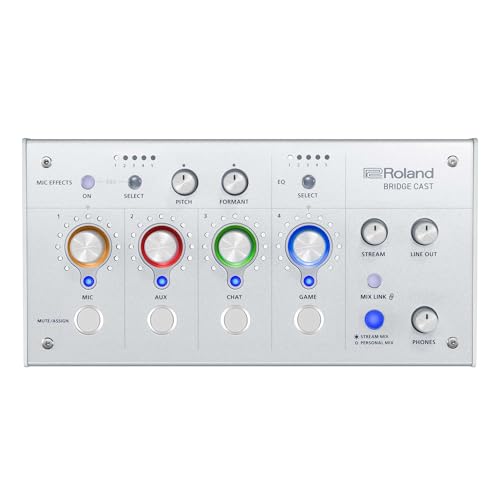 Roland BRIDGE CAST Dual Bus Gaming-Mixer in Ice White | Professionelles Audio-Streaming-Interface und Mixer für Online-Gamer | 32-Bit Hardware-DSP | USB-C Verbindung für Windows und Mac von Roland