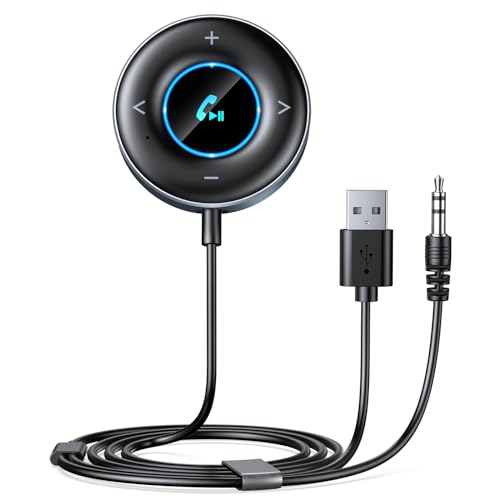 Rolgno Aux Bluetooth Adapter Auto, [Plug & Play] Bluetooth 5.3 Empfänger Klinke 3.5mm, Freisprechanrufe, Dualverbindung, Hi-Fi Musik, für Heim-Stereo, Auto Lautsprecher, Kabelgebundene Kopfhörer von Rolgno