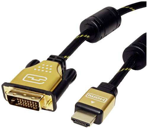 Roline DVI / HDMI Anschlusskabel DVI-D 24+1pol. Stecker, HDMI-A Stecker 1.00m Schwarz, Gold 11.04.58 von Roline