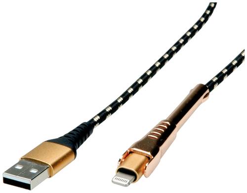 Roline USB-Kabel USB 2.0 USB-A Stecker, Apple Lightning Stecker 1.00m Schwarz, Gold Geschirmt 11.02. von Roline